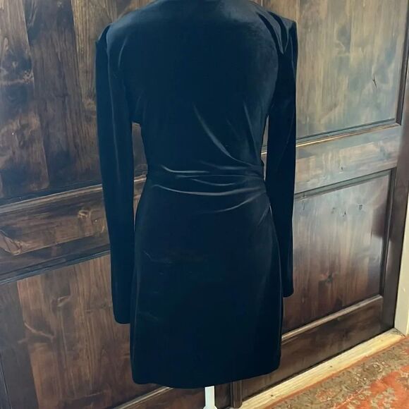 Zara Black Crushed Velvet Asym. Neck Body-Con Stretchy long-sleeved Dress, S - Picture 7 of 9